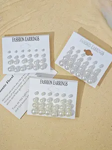 24-Piece Solid Faux Pearl Stud Earring Set, High Quality Earrings, 4 Sizes, Classic Design, Perfect for Various Occasions, Elegant Jewelry Collection