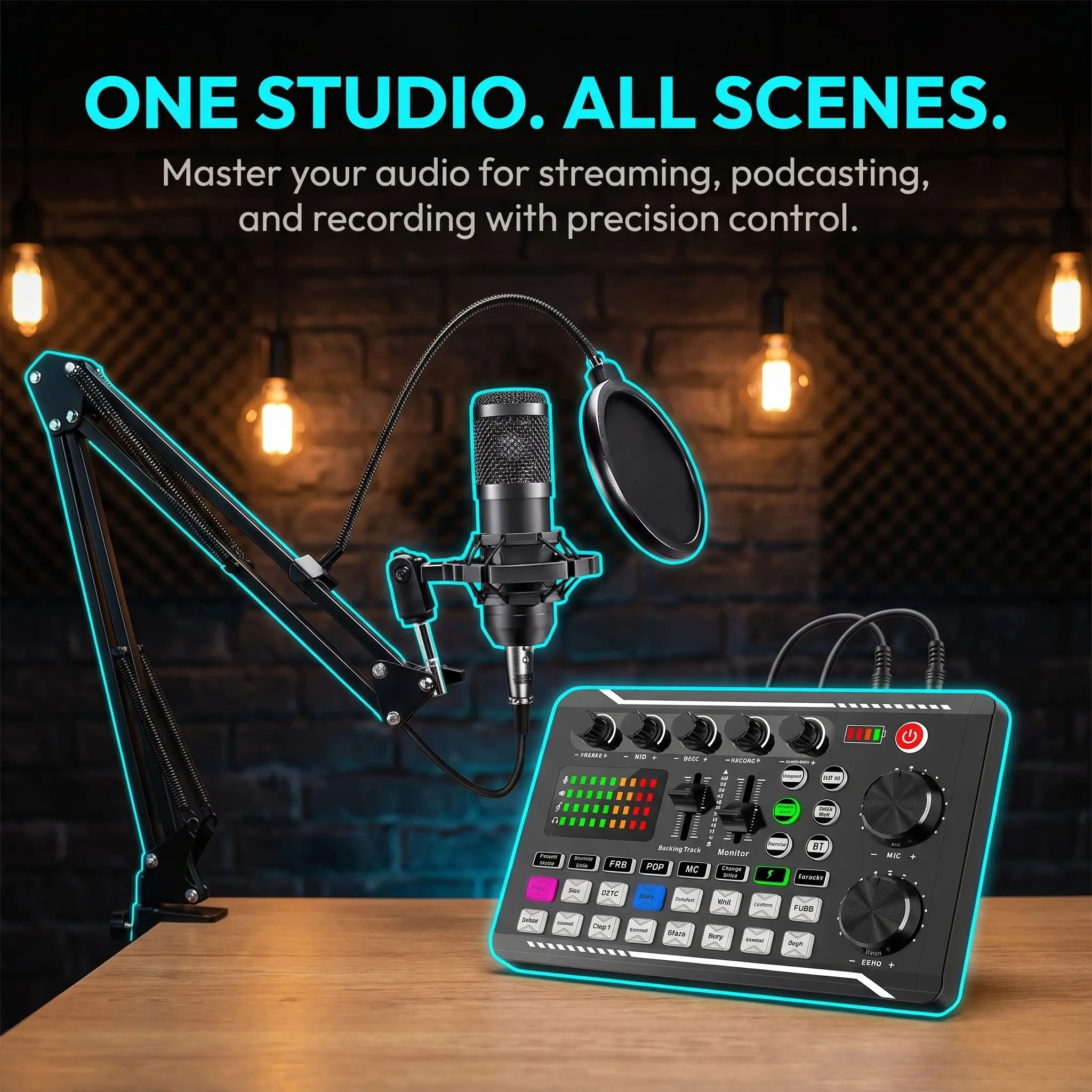 F998 Live Rechargeable Digital Sound Card, with 1200mAh Battery & 7 Scene Modes & OTG Plug-and-Play & Bluetooth & 3 Live Ports， for Live Streaming Gaming Karaoke Recording on PC/Smartphone TikTok YouTube