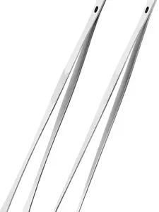 2 Pcs 12-Inch Cooking Tweezers Stainless Steel, Straight Food Tweezers, Professional Kitchen Tweezer/Forceps for Cooking Repairing and BBQ (12-Inch, Silver)