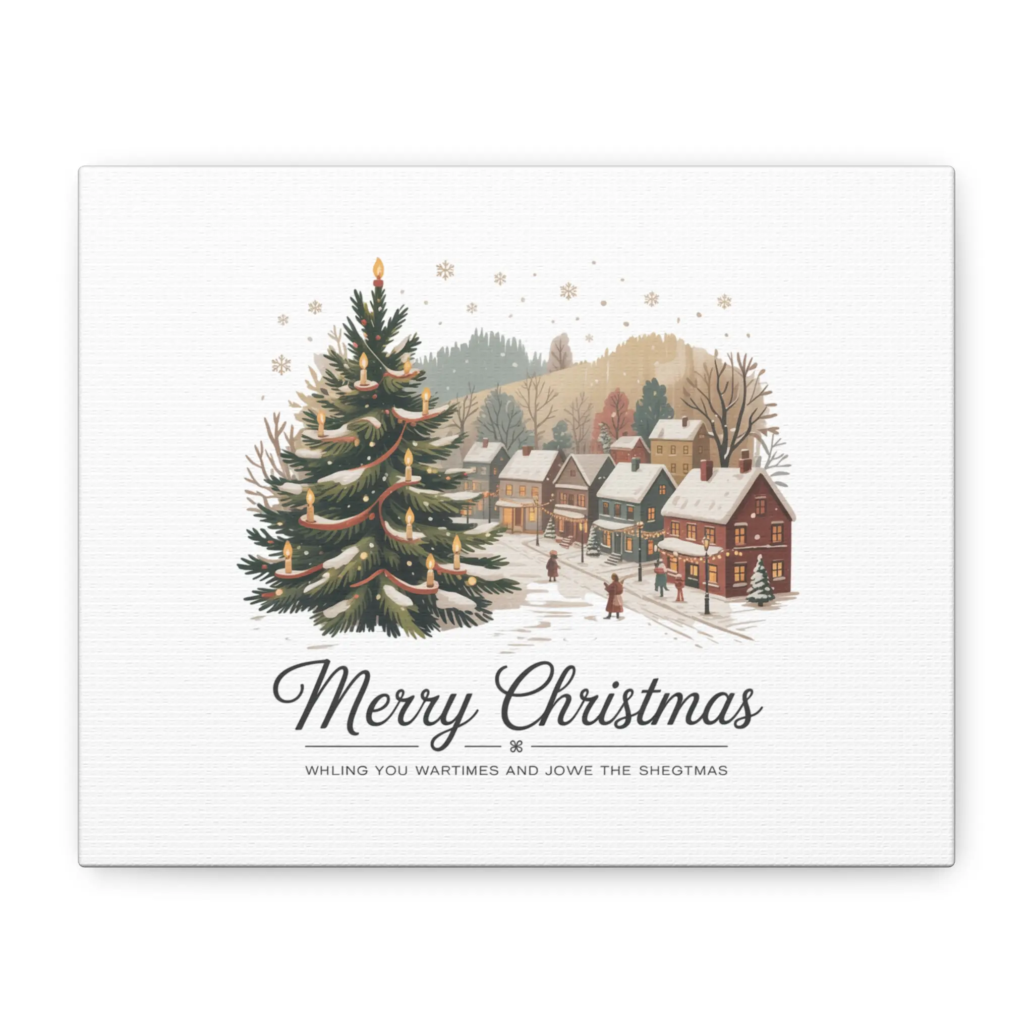 Merry Christmas Vintage Postcard Canvas | Retro Holiday Card Design, Stretched Matte