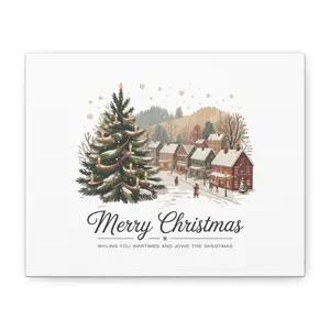 Merry Christmas Vintage Postcard Canvas | Retro Holiday Card Design, Stretched Matte
