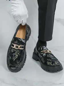 Men's Thick Sole Round Toe Fashion Casual Shoes, Closed Shoes, Casual Slip On, Comfortable Walking Footwear for Daily Wear, Stylish Design for Modern Men
