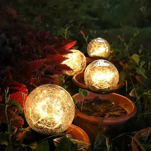 2PCS Solar Fairy Cracked Glass Ball Light Warm White LED water proof for Outdoor Decoration Suitable for All Seasons