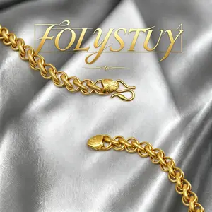 [FOLYSTUY(YNW01)]Dainty Thick Interlocking Loop Chain Bracelet, Vintage Engraved Clasp Gold Tone Jewelry Perfect For Stacking