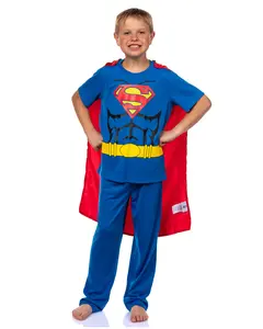 DC Comics Superman Pajamas Boys Short Sleeve Shirt and Pant Set with Detachable Cape PJs