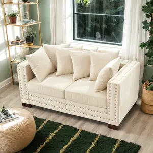 Eyisean 61" Velvet Modern Loveseat Sofa for Living Room, 2-Seater Upholstered Tufted Couch with Nailhead Arms & Pillow, Removable/Washable Cushion Cover, Cloud Couch with Seat Storage Space