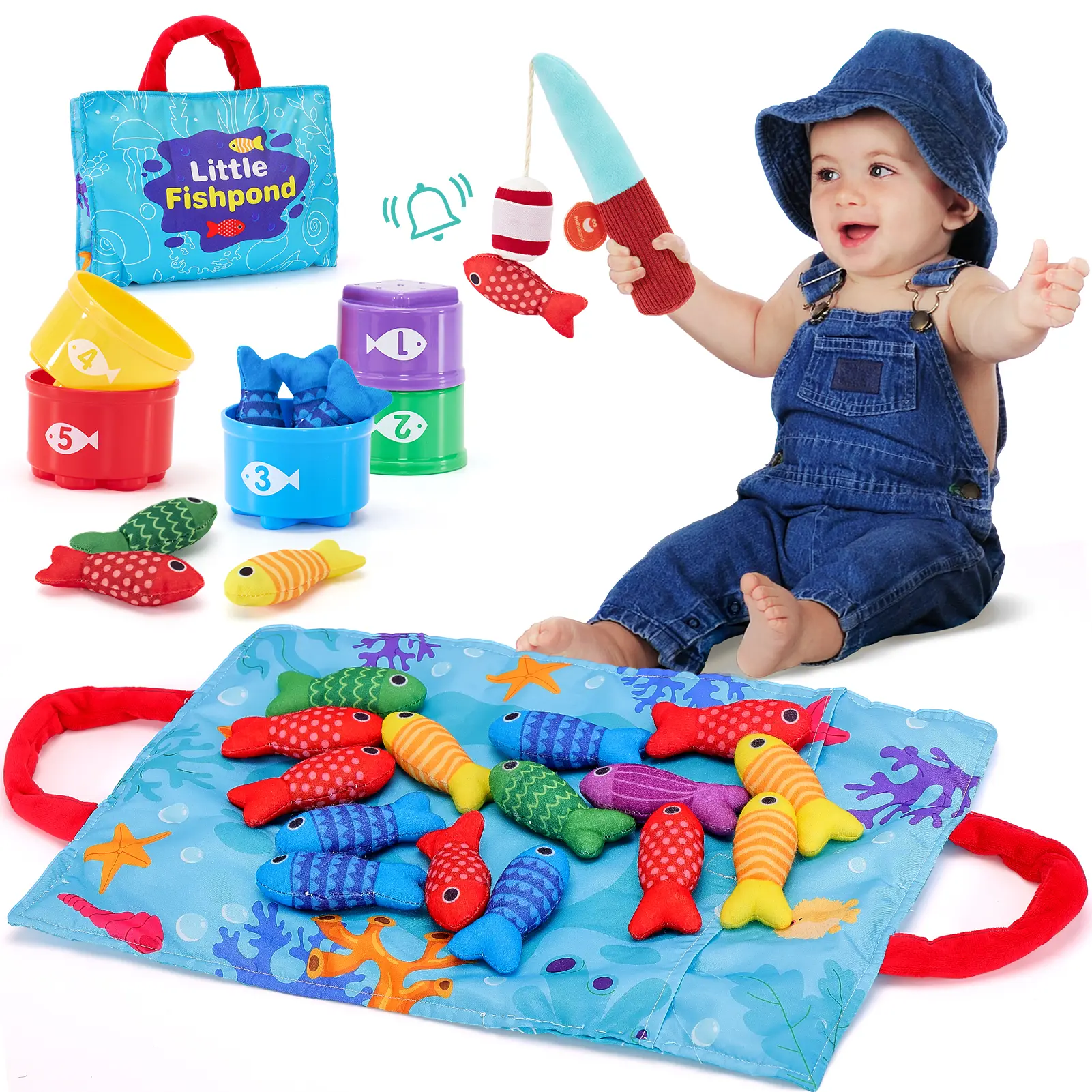 Toddler fishing set, Montessori-style inspirational fishing game, 22 pieces, suitable for 1-year-old boys and girls, includes educational toys such as number counting and color sorting, suitable for babies aged 12-18 months, and is an ideal gift for holid