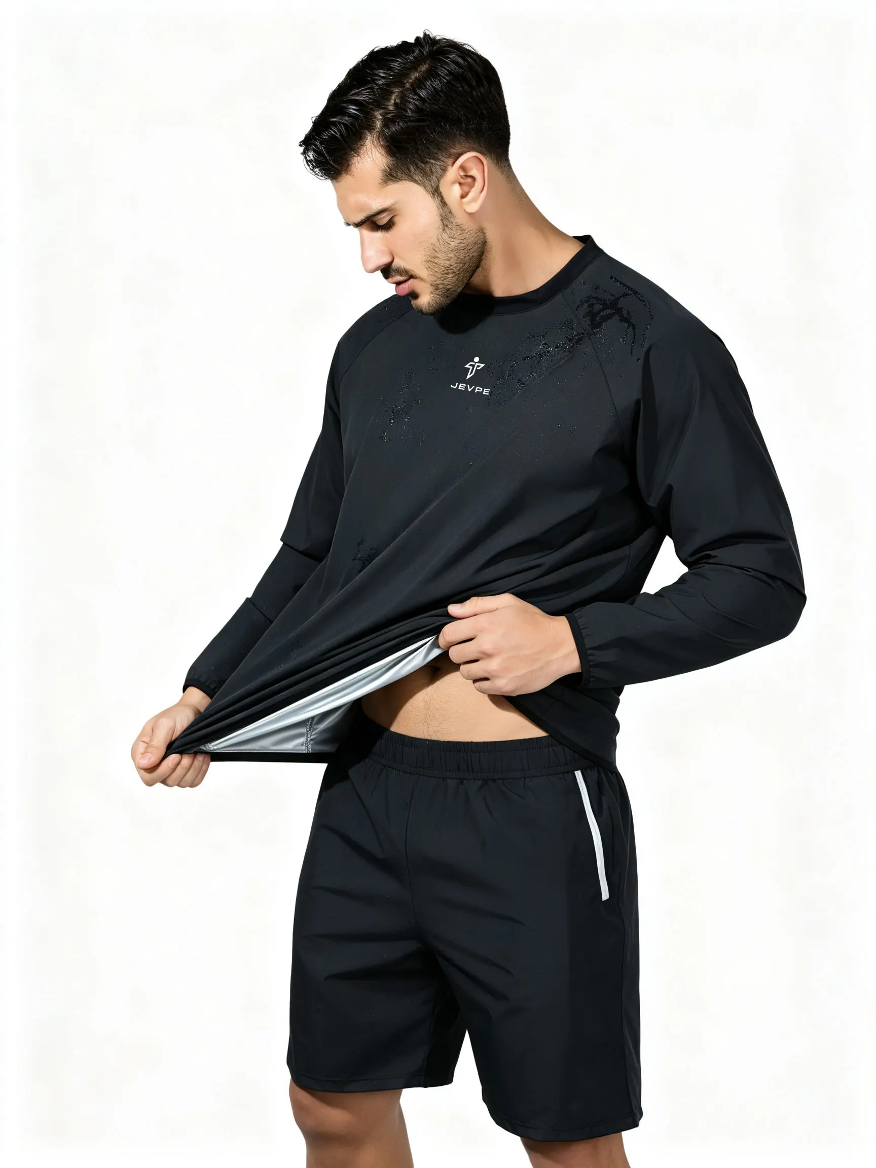 JEVPE Unisex Crewneck Sauna Sweatshirt - Lightweight Fabric Long Sleeve Shirt, Moisture-Wicking Thermal Long Sleeve, Sweat-Enhancing Fitness Pullover, Professional All Season Sports Activewear for Gym/Outdoor Training