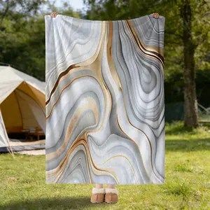 and Gold Marble Pattern Flannel Blanket, Soft and Cozy, Breathable and Warm, Sofa and Bedroom Decor, Gift for Holidays