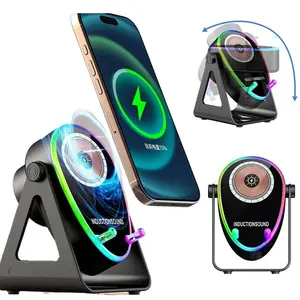 6 IN 1 Wireless induction Audio Bluetooth Speaker, 180° Rotation Stand with Color LED, Universal Speaker Stands for Surround Sound & Charger, Portable Desktop Stand Gift for Home, Shower, Outdoors, Travel, Multifunctional Desktop Speaker