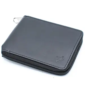 Calf Leather Bifold Wallet for Men Zip Around
