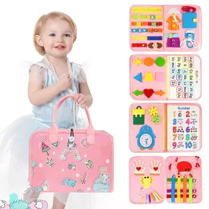 Montessori Busy Board & Busy Book Educational Sensory Toys for Toddlers 3-5 Years Fine Motor Skills Activity 24 Activities Travel Friendly Gift Soft Felt Non Toxic Safe Materials