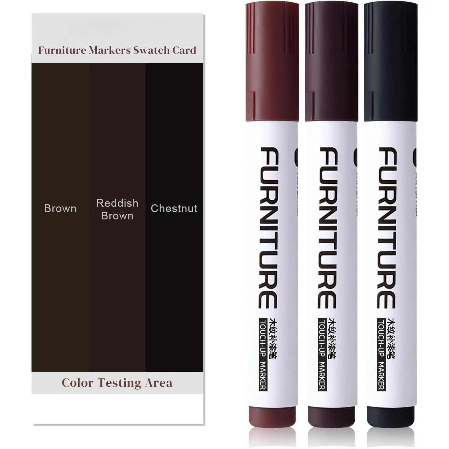 Furniture Markers Touch Up, Scratch Repair Kit, 3 Color  Markers for , Stains, Floors, Tables, Desks, Cabinets, Bedposts (Brown, Reddish Brown, Chestnut)