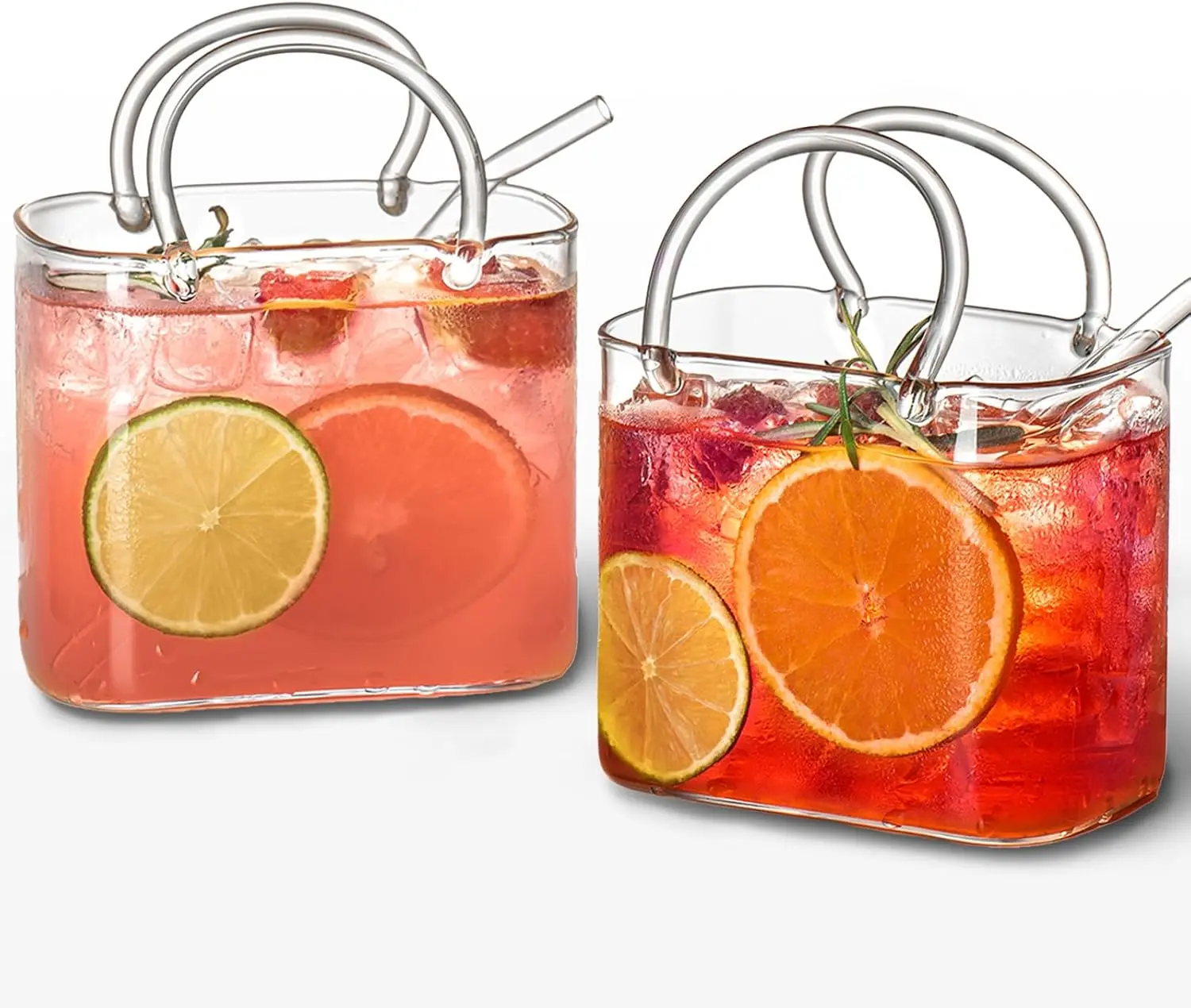 Women's Unique Glass Purse Cocktail Glass Drinkware Set (2-Piece, 26Oz) - Kitchenware for Wine, Fruit Juice, Ideal Party Gift, Multi-Use for Flower Display