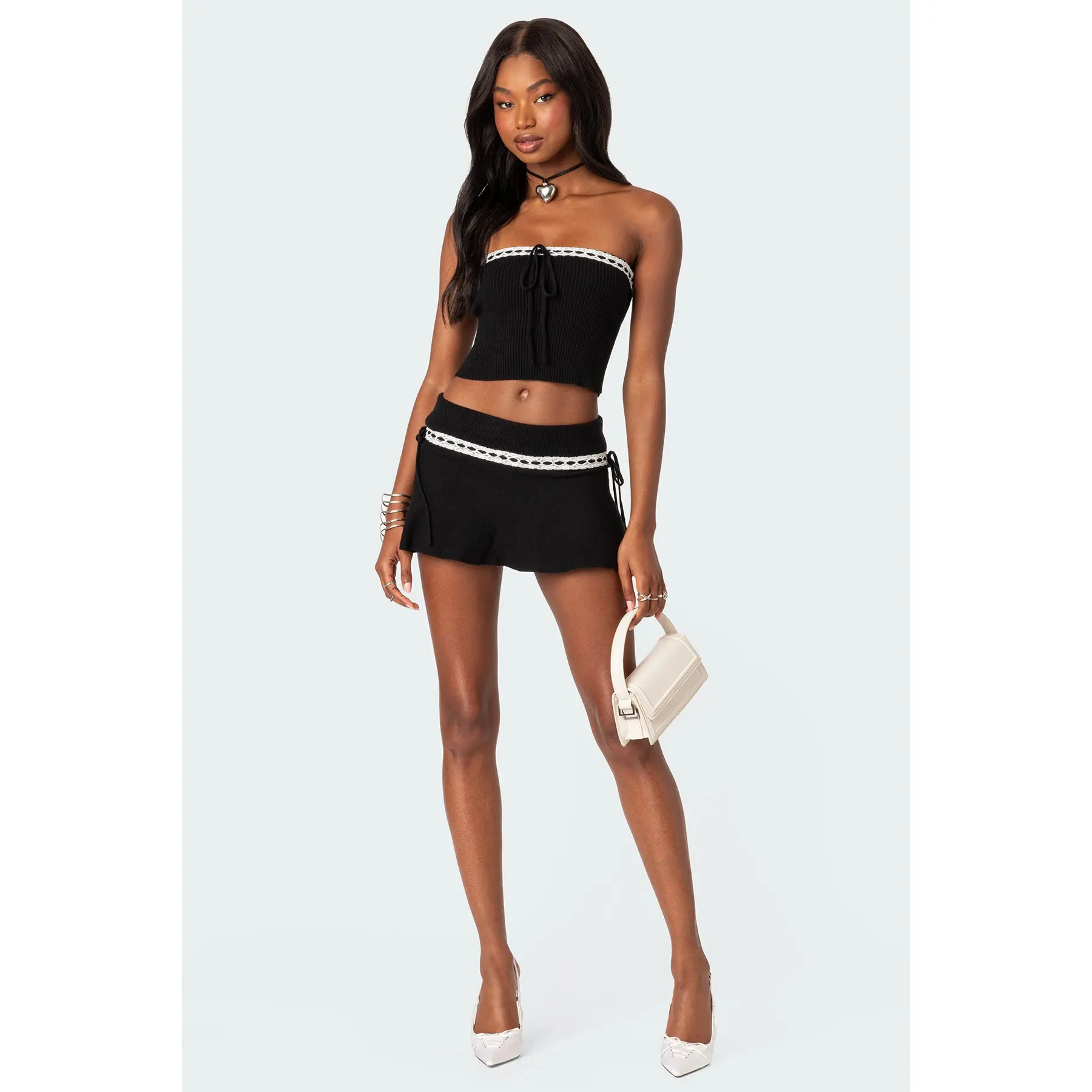 Khloe Lacey Ribbon Knit Mini Skirt