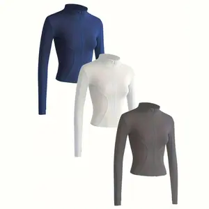 Women's High-Neck Zip-Up Long-Sleeve Sports Jacket Gym Wear, Zippered Jacket  Stretchy Fabric, Fit for Gym, Yoga, and Running, Athletic Outerwear Sweat Wicking Breathable Tops