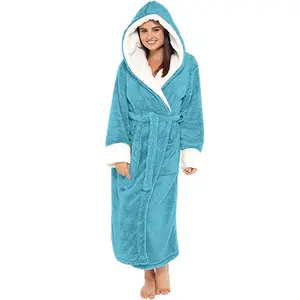 Womens Hooded Fleece Robes, Soft Long Bathrobe Fluffy Warm Loungewear S-5XL