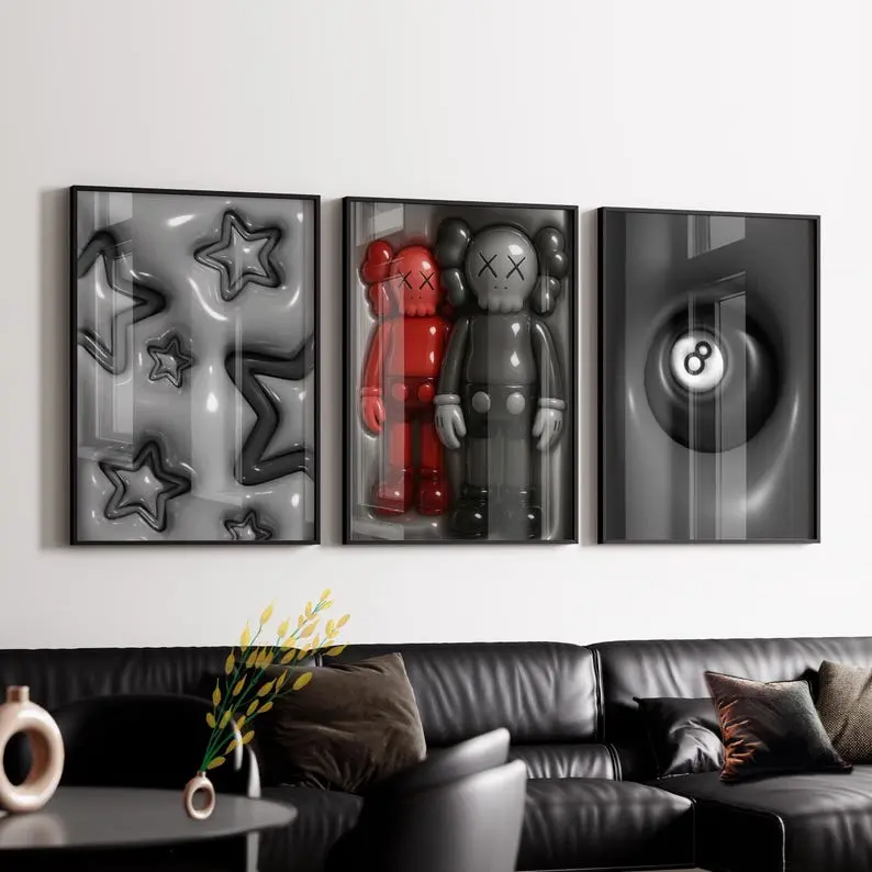 Hyebeast Set Of 3 Room Decor, Hypebast kaws Poster, Cool Wall Art Set, 3D Wall Art, HypeBeast Wall Art, Trendy Wall Art Poster