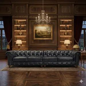 Crafters and Weavers Century Chesterfield Sofa - Slate Leather - 118"