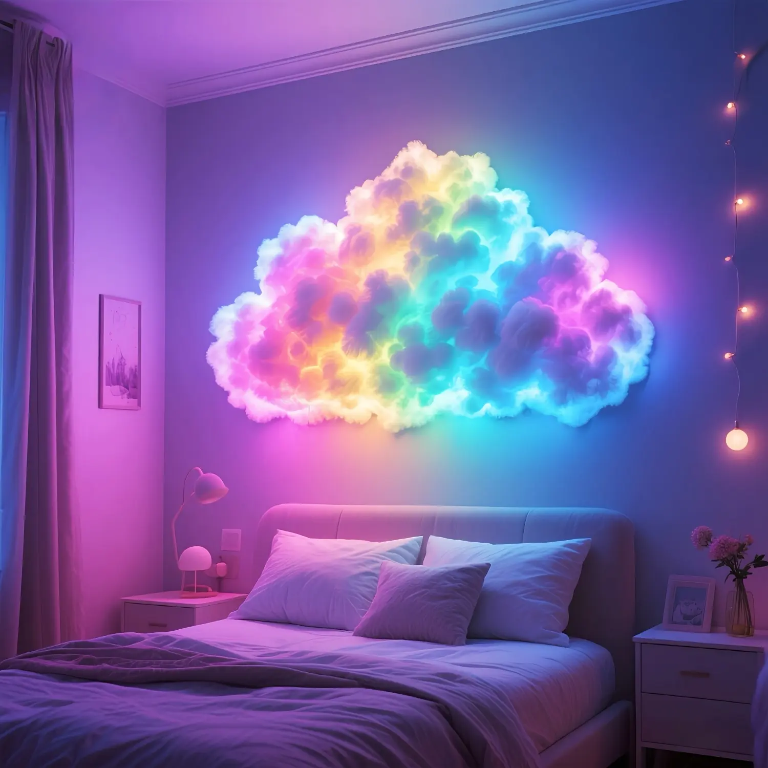 [Intelligent RGB LED] 3D Thunder Cloud Night Light with Music Synchronization - Intelligent RGB LED Strip Lights for Bedroom, Gaming Space, Celebration - USB Operated Wall/Ceiling Installation, Dreamy Atmosphere Lighting, Cloud Lamps for Bedroom