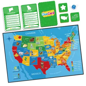 Geography Games of 50 States - Learn State Capitals & Historic Facts,  Tablegame Family Wooden Board Interactive US Memory Matching Game, Group Study Sessions & Trivia Critical Thinking