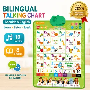 Kids' English-Spanish Alphabet Poster - Fun Bilingual Learning for ABC & Basic Vocabulary with Number Chart, Perfect for Early Education educational language learning toy
