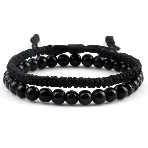 2-Piece Beaded for Women and Men, Stackable Adjustable Cord Bracelets, Simple Fashion Jewelry for Party, Daily Wear and Birthday Gift, Layered Bracelet Set
