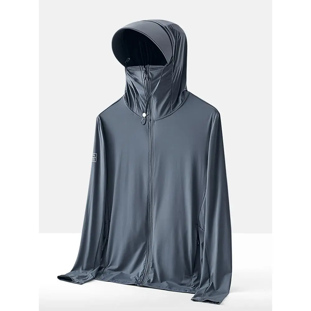 Men's UPF 100+ UV-Proof Nylon Sun Protection Hooded Windbreaker, Breathable Light Thin Cool Long Sleeve Zipper Clothes Tops, Casual Sports & Outdoor Coats (Up to 8XL), Decoration, Menswear, Fabric, Plain, 5Xl, 4Xl, 6Xl, Male, Plus Sizes, Regular Fit