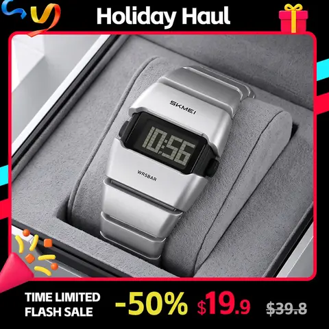 SKMEI Men's Multi Function 5ATM Water-Resistant Tonneau Digital Sports Watch, 34.9x37mm Bold Digits, Stopwatch Alarm, Date, EL Backlight, Chunky ABS Plastic Band, Trendy Casual Fashion Men's Watch for Outdoor Sports & Everyday Wear, Multi Function Watch