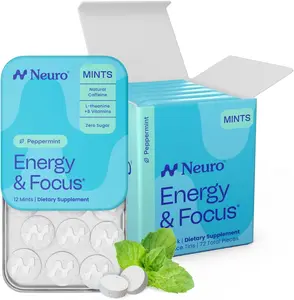 Neuro Peppermint Energy & Focus Mints - Sugar Free with Natural Caffeine, L-theanine, Vitamin B12 & Vitamin B6