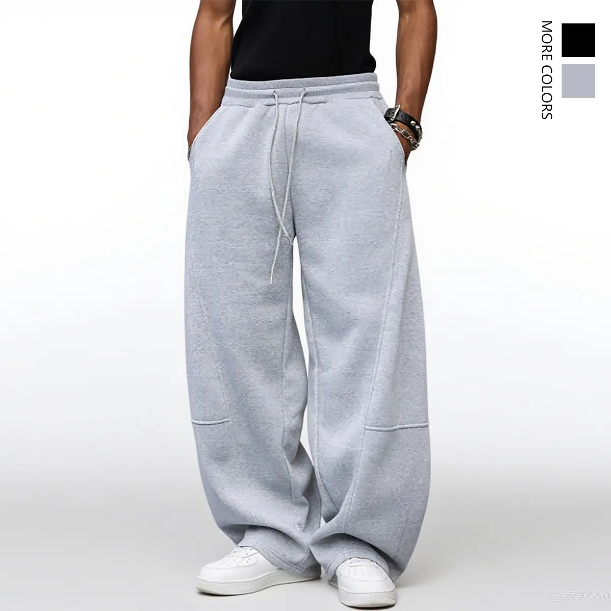 Men's Solid Baggy Joggers, Soft Stretchable Polyester Casual Sports Trousers with Drawstring Waist and Pockets, Soft Jogger Trousers, Stretchable Jogger