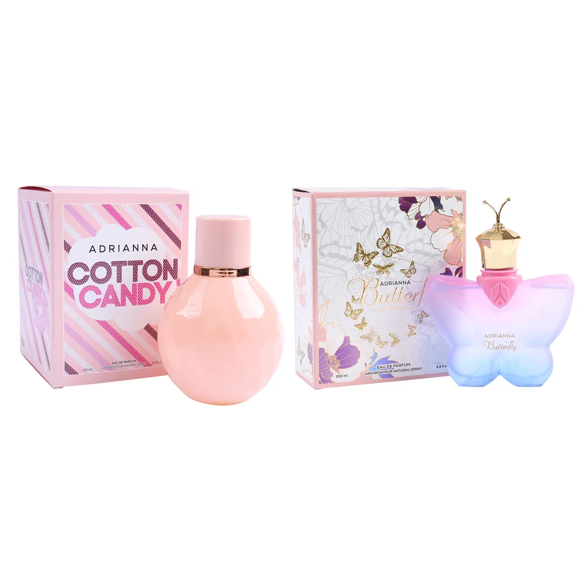 Women's Perfume Bundle - Adrianna Cotton Candy and Adrianna Butterfly - Spray Perfume for Women 100ml/3.4fl.oz. each
