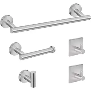 5-Pieces Bathroom Hardware Set Brushed Nickel SUS304 Stainless Steel Round Wall Mounted - Includes 24" Hand Towel Bar, Toilet Paper Holder, 3 Robe Towel Hooks, Bathroom Accessories Kit