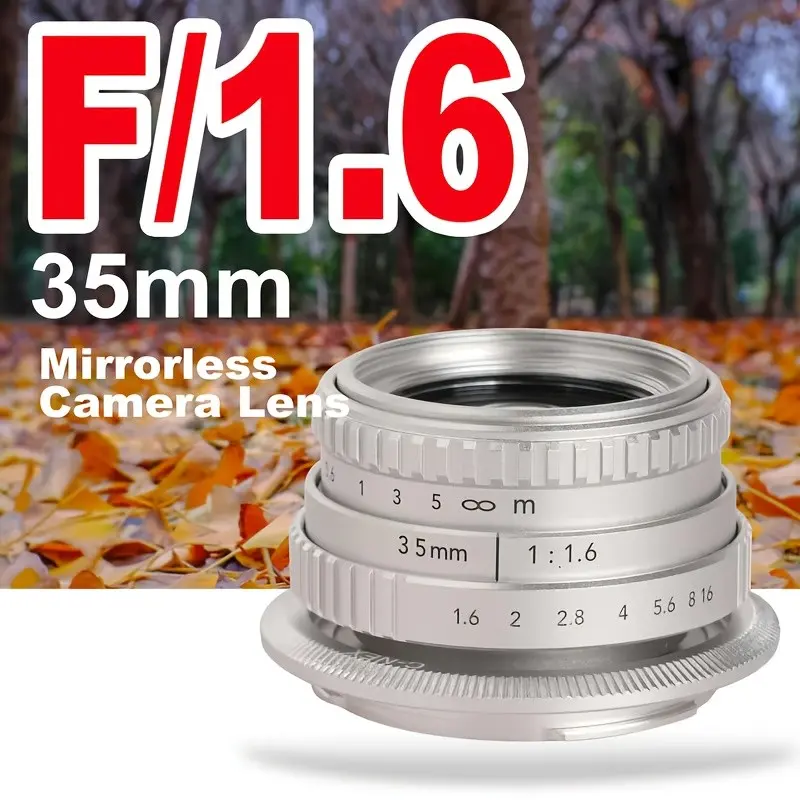 Large Aperture 35mm F1.6 Manual Focus Lens, Compact Full Metal Build, HD Optics for Sony E, Canon M, Nikon Z, M4/3 Cameras