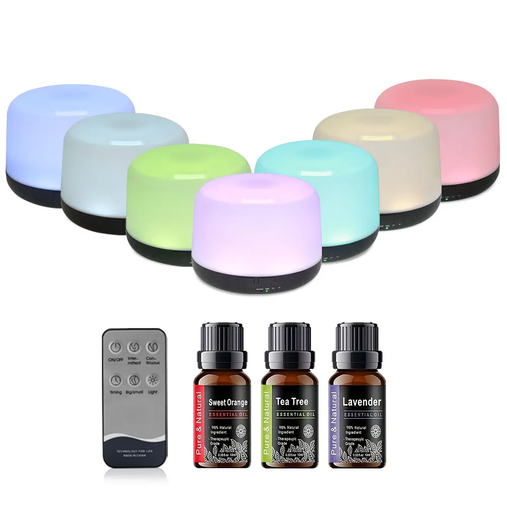 Aromatherapy Humidifier - 500ml BPA-Free Ultrasonic Diffuser, Auto Shut-Off, Remote Control, 7-Color Ambient Light for Home Use