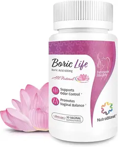 NutraBlast Boric Acid Vaginal Suppositories - 100% Pure Made in USA - Boric Life Intimate Health Support (30 Count)