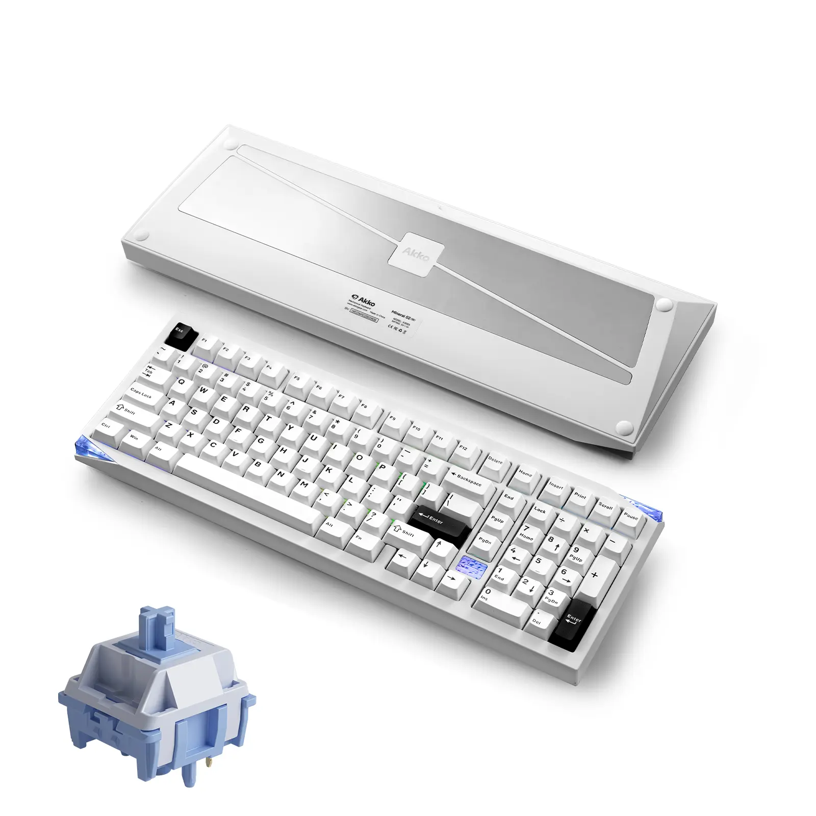 Akko Mineral 02 VIA Aluminum Mechanical Keyboard Tri-Mode RGB Hot-swappable Wireless Gaming Keyboard, Black on White, Pre-lubed Mirror Switch