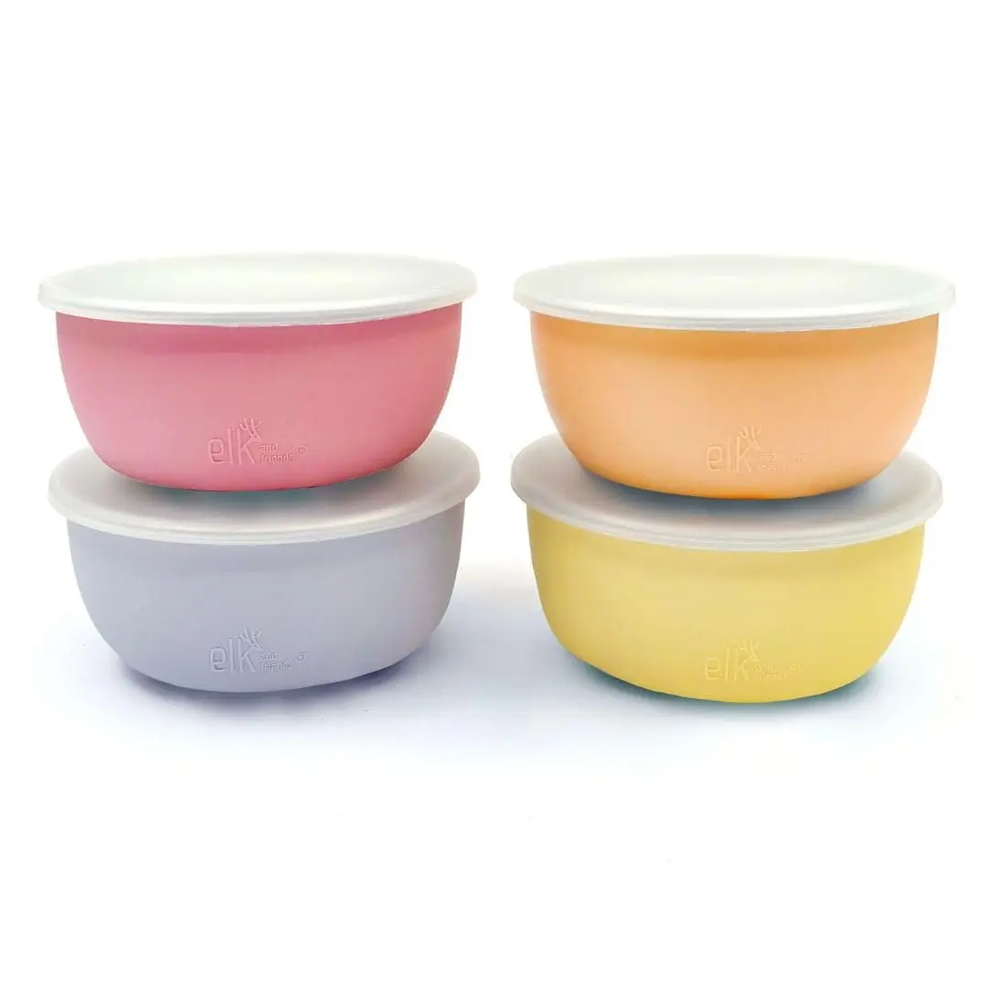 Stainless Steel Bowls with Silicone Sleeves, 4‑Pack Kitchen Tableware for Toddlers