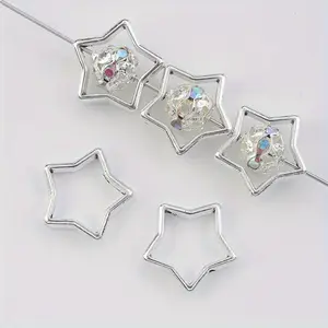 20pcs Pentagram Star Silvery Bead Frame Spacer Beads for Jewelry Making DIY Necklace Bracelet Earrings Connector Pendant Special Design Accessories Charm Accessory Gifts for Eid