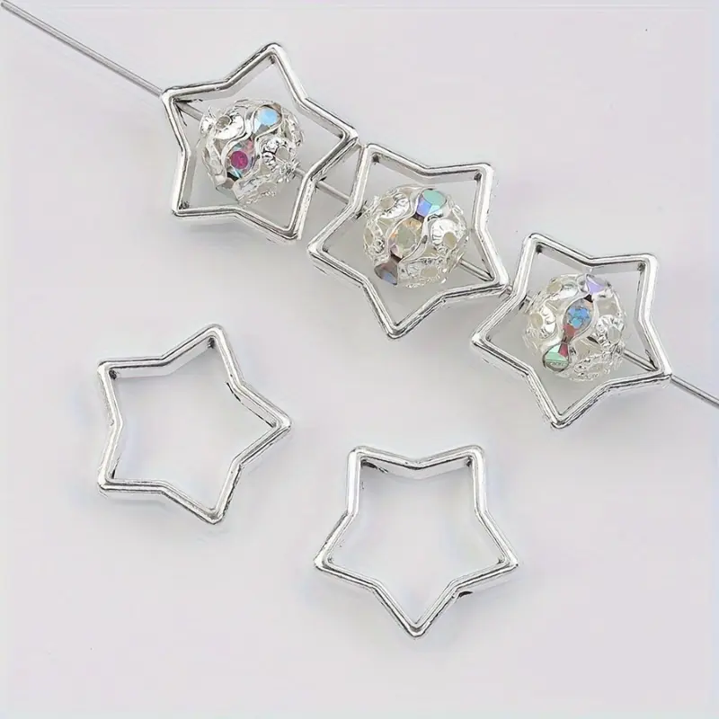 20pcs Pentagram Silvery Bead Frame Spacer Beads for Jewelry Making DIY Necklace Bracelet Earrings Connector Pendant Special Design DIY Beading Accessories Gifts for Eid
