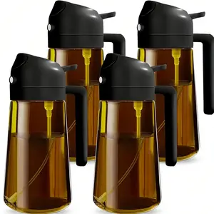 4 Count 2 in 1  Oil Sprayer for Cooking 16oz/470ml Light-Blocking Dark , Olive Oil Dispenser Bottle for Kitchen, Premium Dark Green Glass Oil Bottle, Food-Grade Oil Mister for Air Fryer, BBQ, Cooking Oil Container, Kitchen Gadgets, Kitchenware