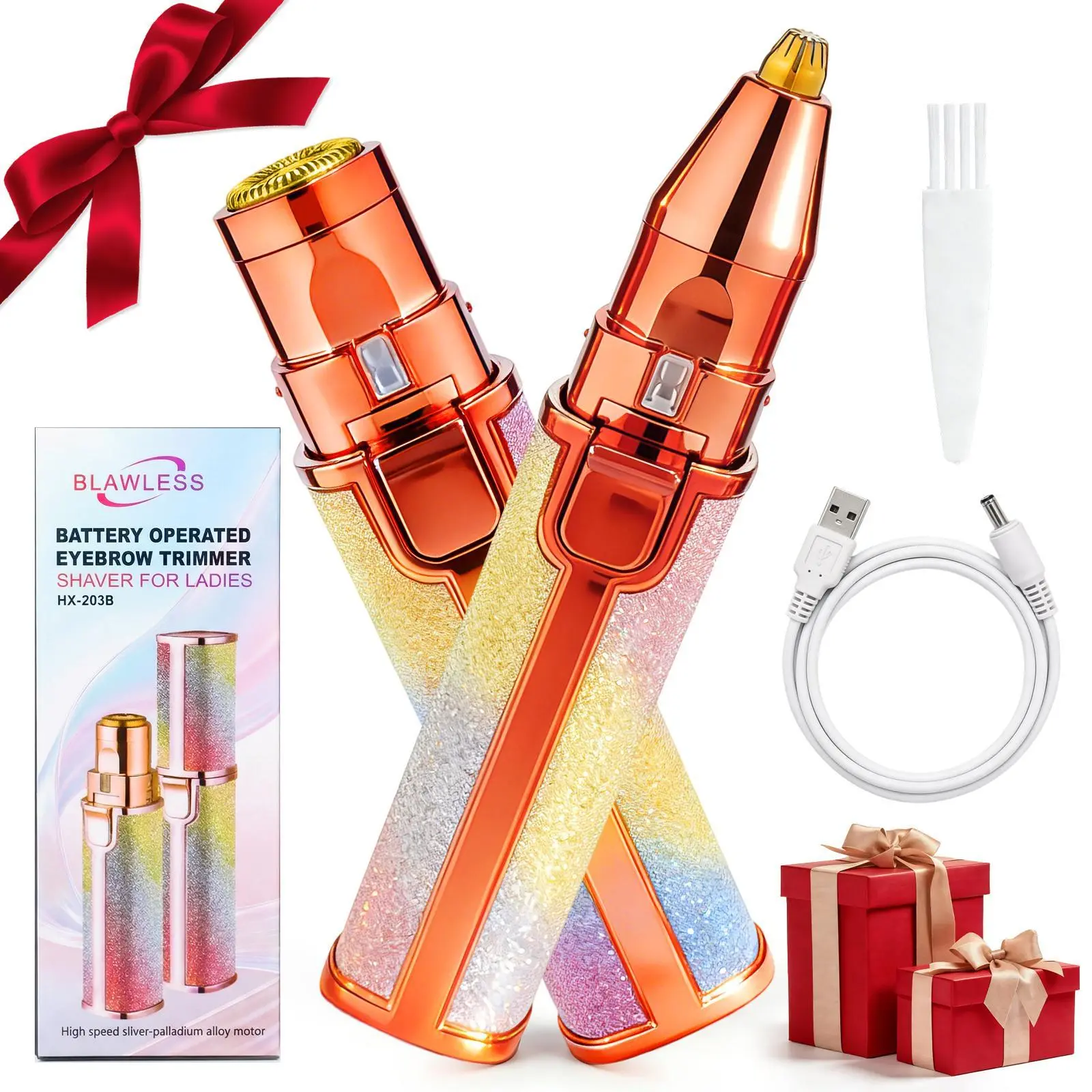 Women's Rechargeable 2-in-1 Electric Eyebrow Trimmer & Compact Body Facial Shaver - Lip Hair Removal Tool with Light On/Off, Brow Shaper, Painless Eyebrow Shaver