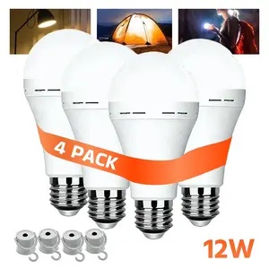4 Pack Rechargeable Emergency Light Bulbs Battery Powered LED Light Bulb E27 12W 60W Equivalent for Home Power Outage Camping