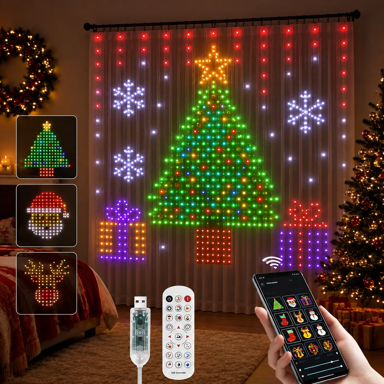 Smart LED Curtain Lights, Color Changing Wall Lights, Dynamic DIY Curtain String Lights for Bedroom Living Room Backdrop Decor Christmas Halloween Parties, 400 RGB LEDs Adjustable Rgb Lighting Vibrant Rgb Lighting summerwins, Rgb Colorful Lights