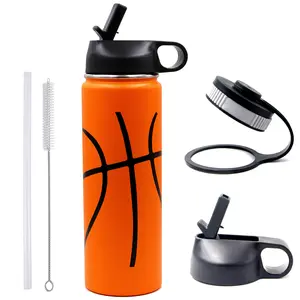 FMYWZS 22 oz Wide Mouth Portable Metal Basketball Tumbler - Stainless Steel Double Wall Vacuum Insulated Sports Flask with 2 Lids, Straw, Ice Cube Compatibility, Ideal for Outdoors, Kids' Gift