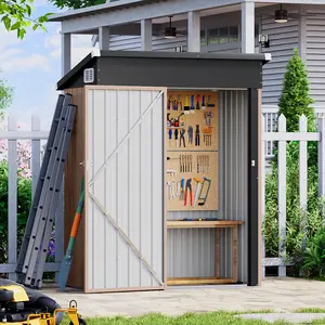 Aoxun Galvanized Steel Metal Garden Shed, 3x3ft Weatherproof Outdoor Storage with Pre-Labeled Parts, Reinforced Slopping Roof, Lockable Doors for Backyard Use, Brown