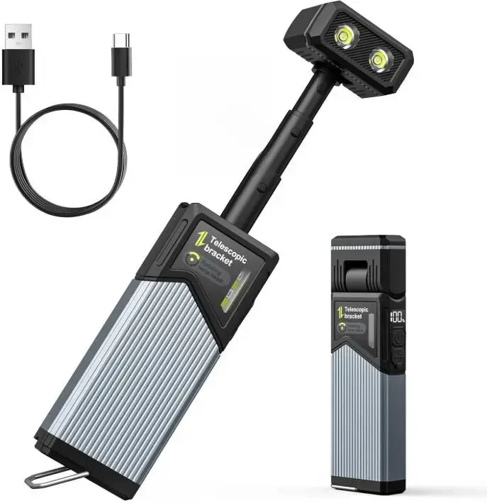 【Father's Day Gift】Telescopic Inspection Lamp, Rechargeable LED Work Light with 4 Modes & Red Warning, Magnetic Under Bonnet Light for Car Repair Garage, IP44 Waterproof Portable Engine Bay Light - USB-C