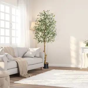 6-7ft Artificial Olive Tree – Tall Realistic Faux Olive Plant with Green Leaves & Fruits, Indoor & Outdoor Potted Decorative Topiary for Home, Office, Living Room, Bedroom Décor