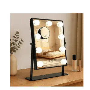 Goolioo Vanity Mirror with Lights, Hollywood Lighted Vanity Makeup Mirror, 10x Magnification, Black