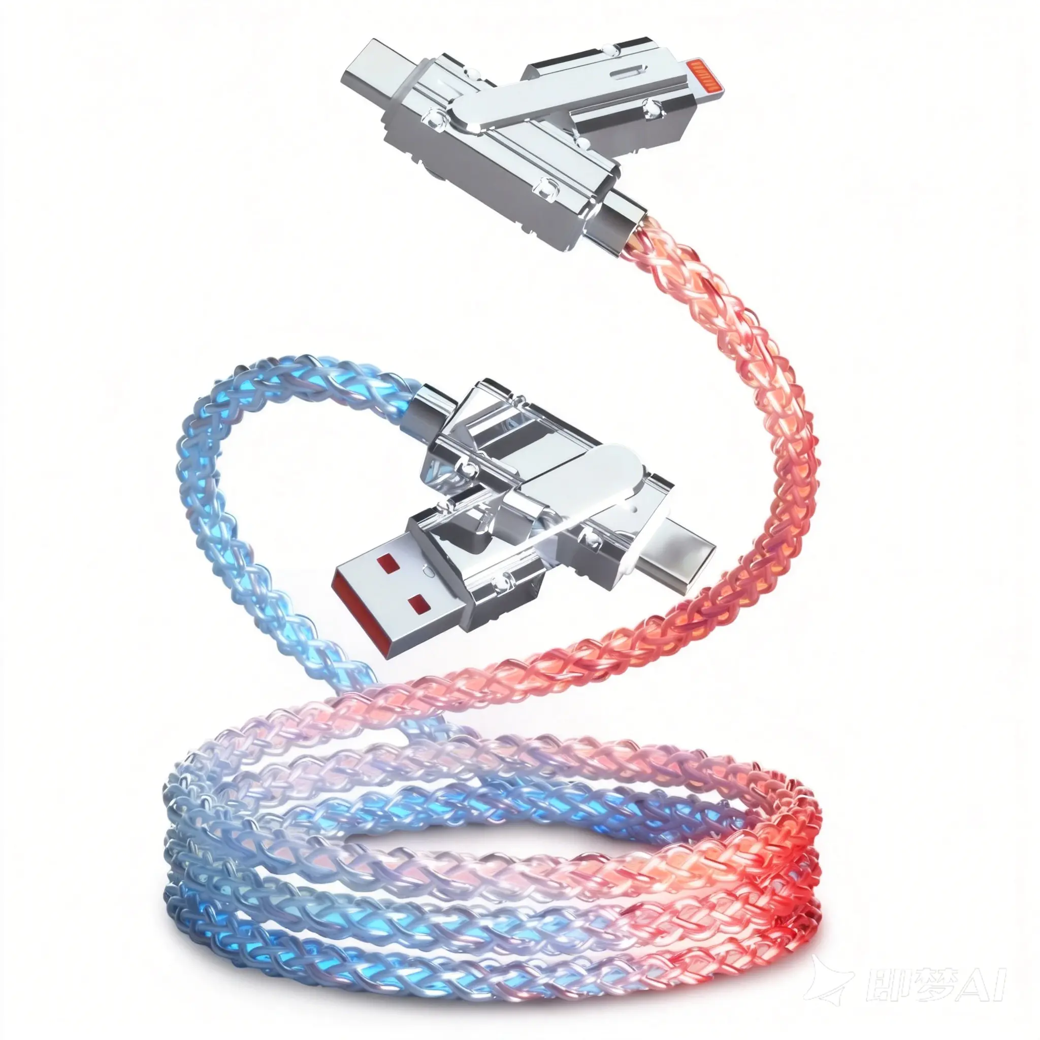 4-in-1 100W Fast Charging Cable with Colorful Lights Type-C Lightning USB-A 480Mbps Data Transfer 1 Meter for iPhone Samsung Tablets Smartphones Plug And Unplug Test Easy To Clean portable chargers chargers